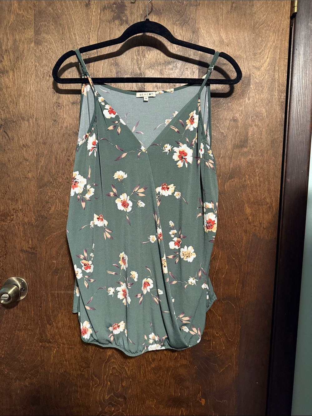 Beacon Green Floral V-Neck Camisole with Spaghetti Straps